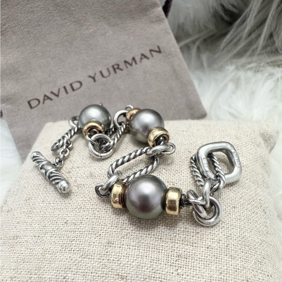 David Yurman .925 18K Gold Tahitian Pearl Figaro Chain Bracelet - Picture 2 of 12